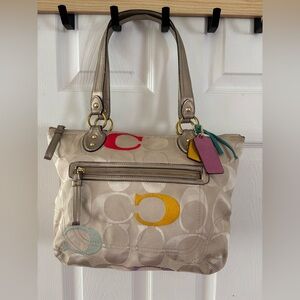 Coach Poppy L1220-23521 Embroidered Signature C Multicolor Shoulder Bag in EUC